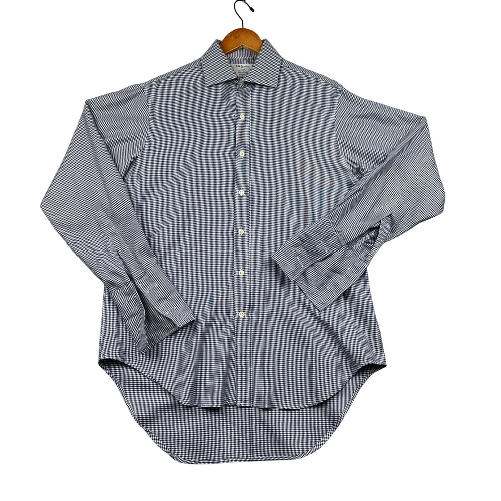 TM Lewin Shirtmakers Dress Shirt Mens 15.5 33 Navy‎ White Houndstooth Cotton